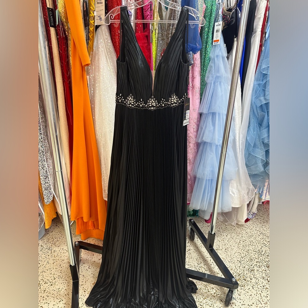 Johnathan Kayne Black Plunge Neck Sleeveless Prom Gown